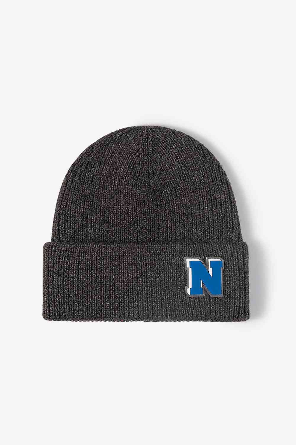 Letter N Patch Cuffed Knit Beanie - TRENDMELO