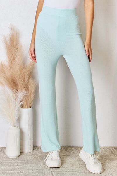 RISEN Full Size High Waist Ultra Soft Knit Flare Pants - TRENDMELO