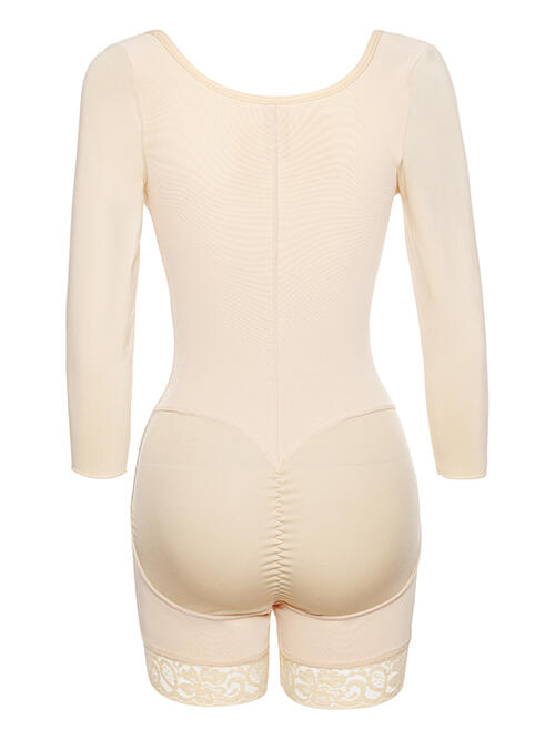 Full Size Zip Up Lace Detail Long Sleeve Shapewear - TRENDMELO