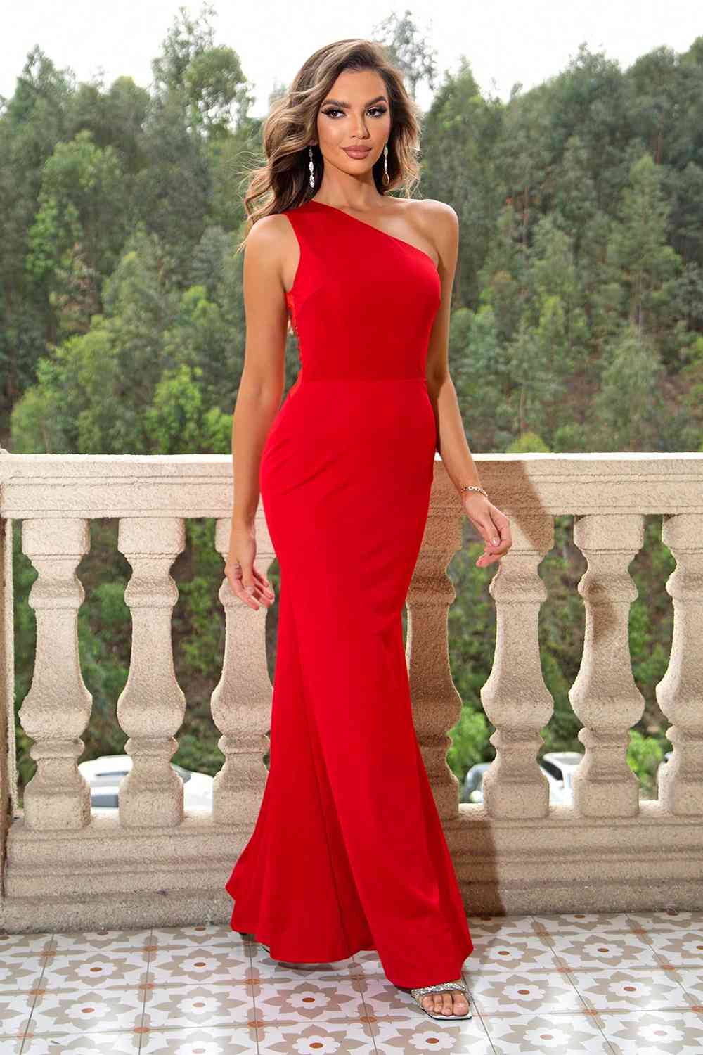 One-Shoulder Sleeveless Maxi Dress - TRENDMELO