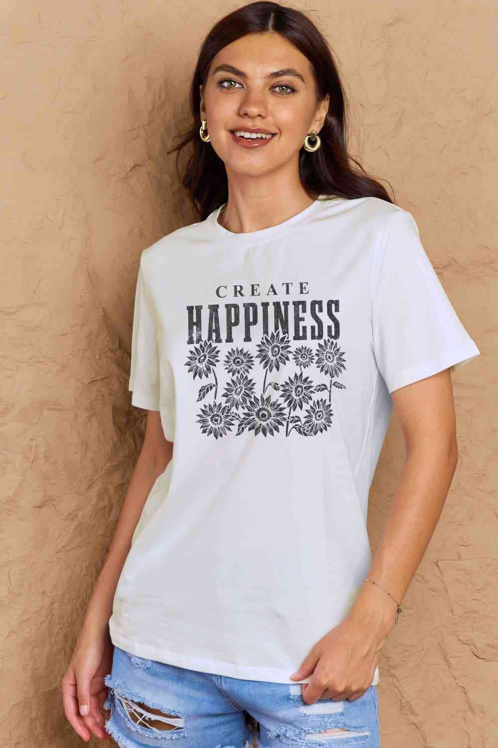 Simply Love Full Size CREATE HAPPINESS Graphic Cotton T-Shirt - TRENDMELO