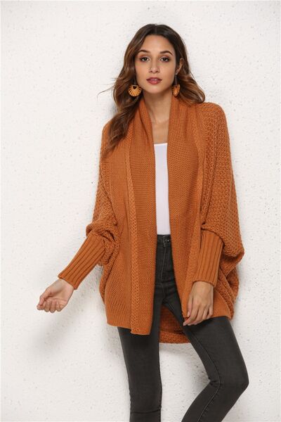 Open Front Batwing Sleeve Cardigan - TRENDMELO