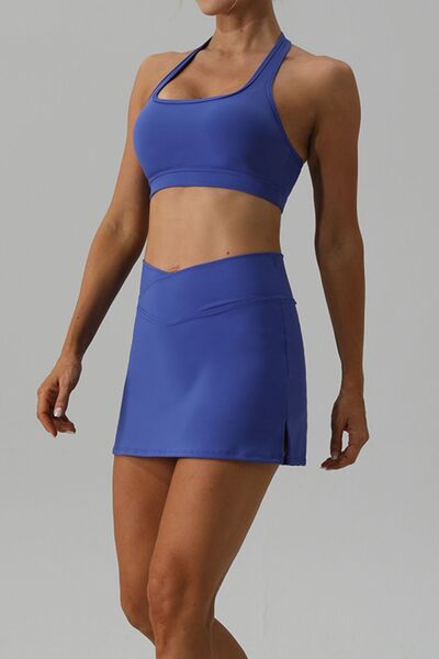 Halter Neck Tank and Slit Skirt Active Set - TRENDMELO