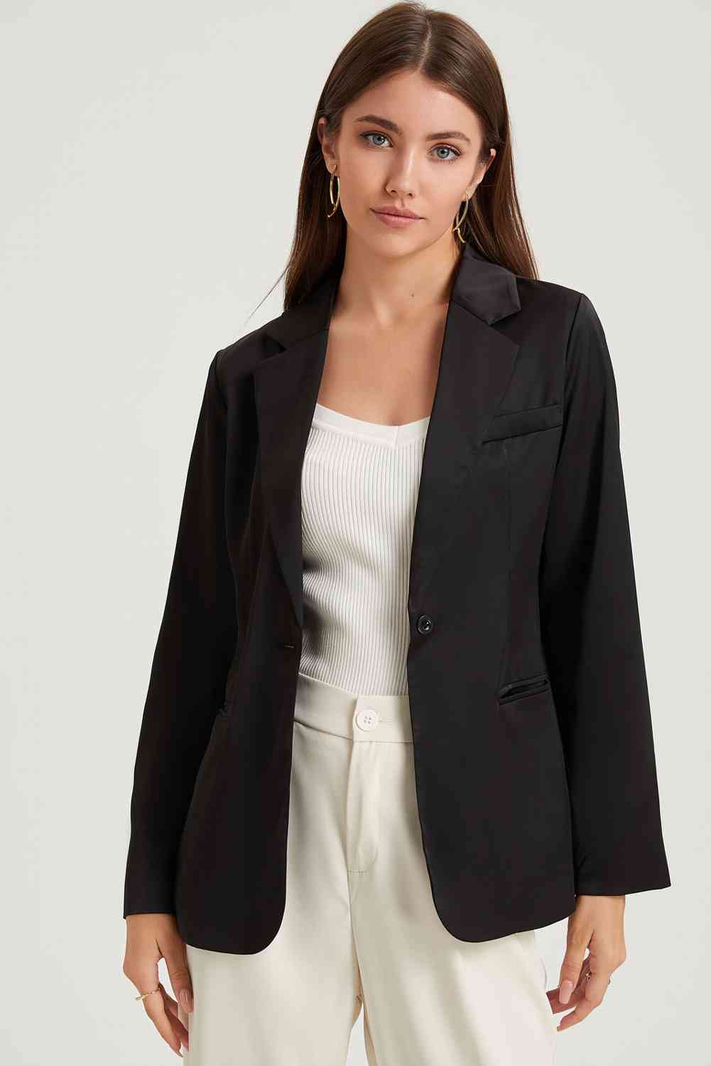 Long Sleeve Lapel Collar Blazer - TRENDMELO