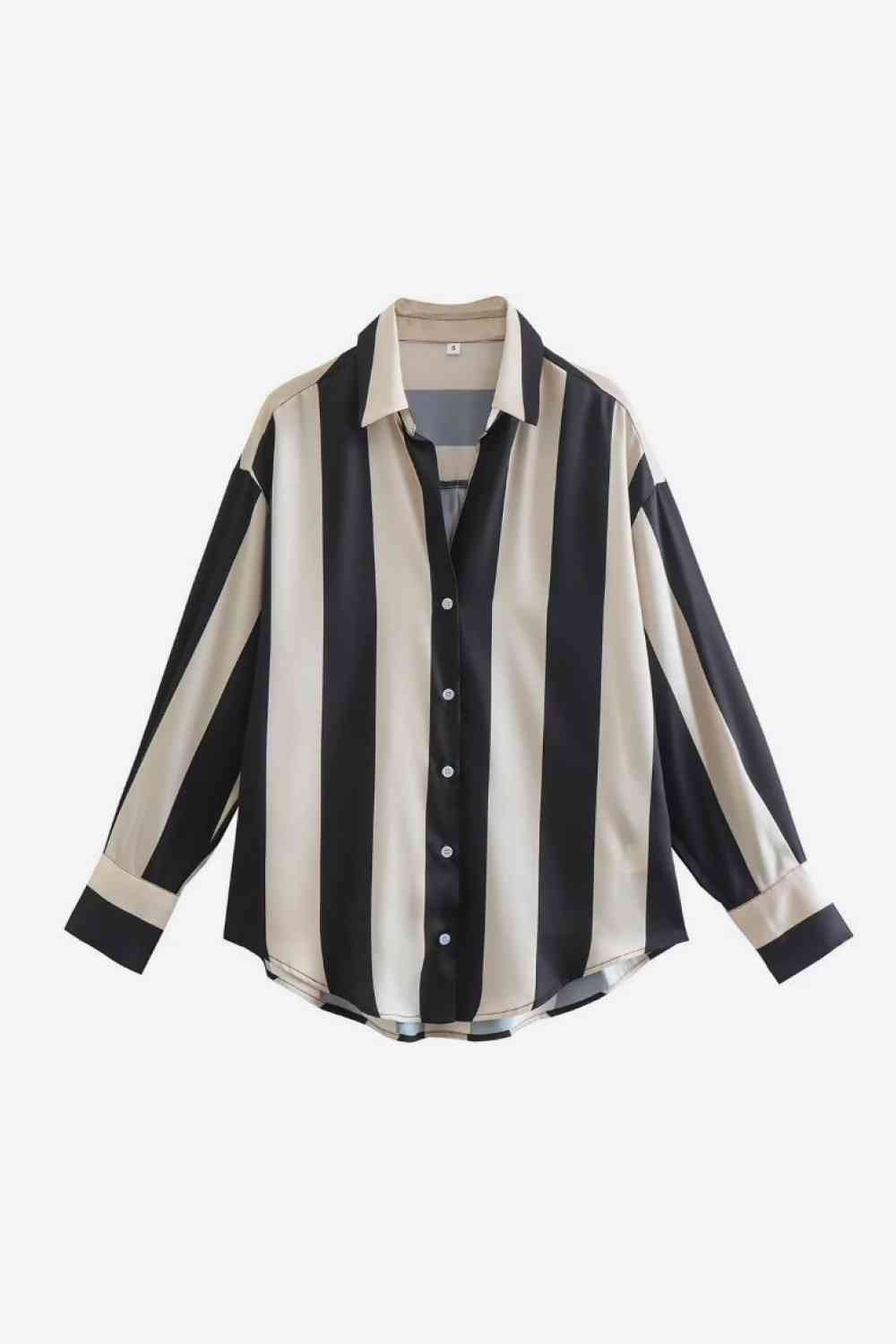 Striped Dropped Shoulder Shirt - TRENDMELO