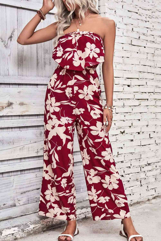 Floral Strapless Wide Leg Jumpsuit - TRENDMELO