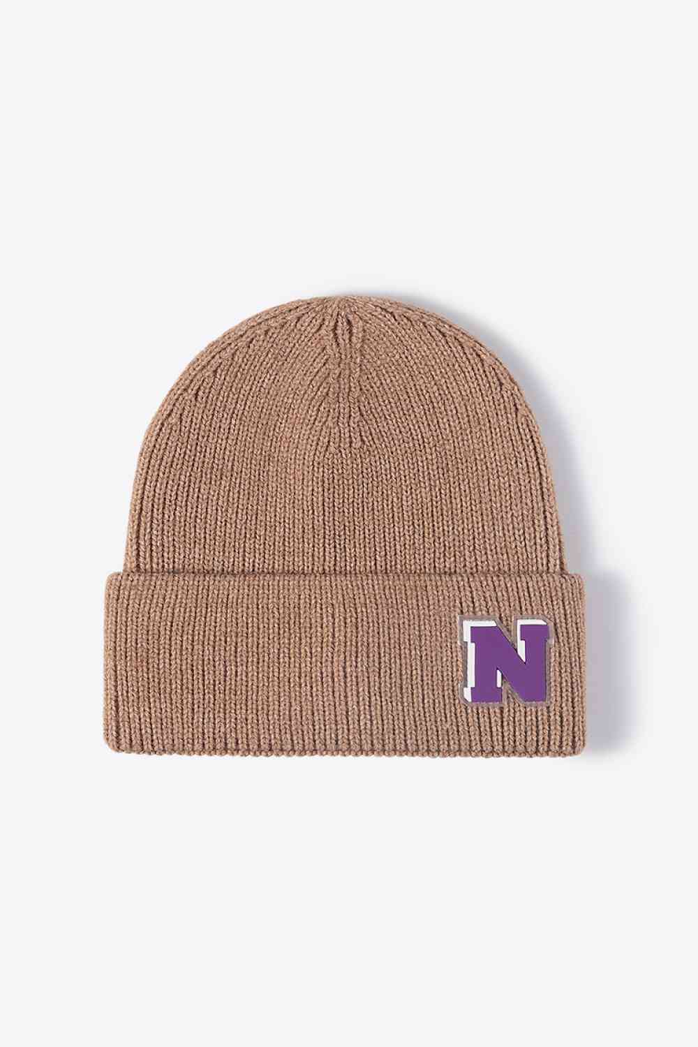 Letter N Patch Cuffed Knit Beanie - TRENDMELO