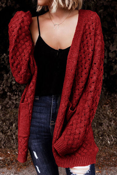 Open Front Dropped Shoulder Cardigan with Pockets - TRENDMELO