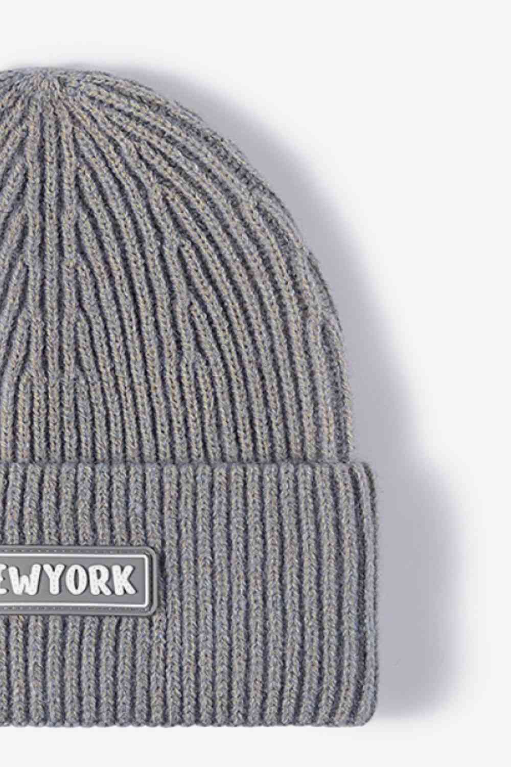 NEWYORK Patch Rib-Knit Cuffed Beanie - TRENDMELO