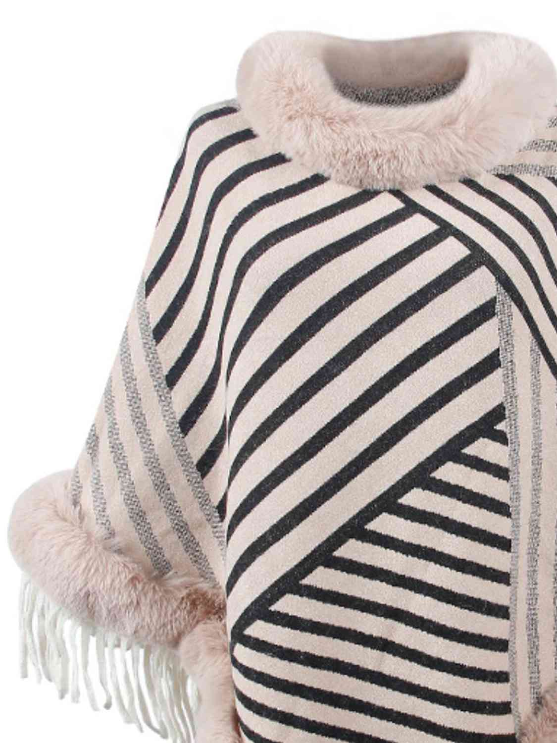 Striped Fringe Hem Poncho - TRENDMELO