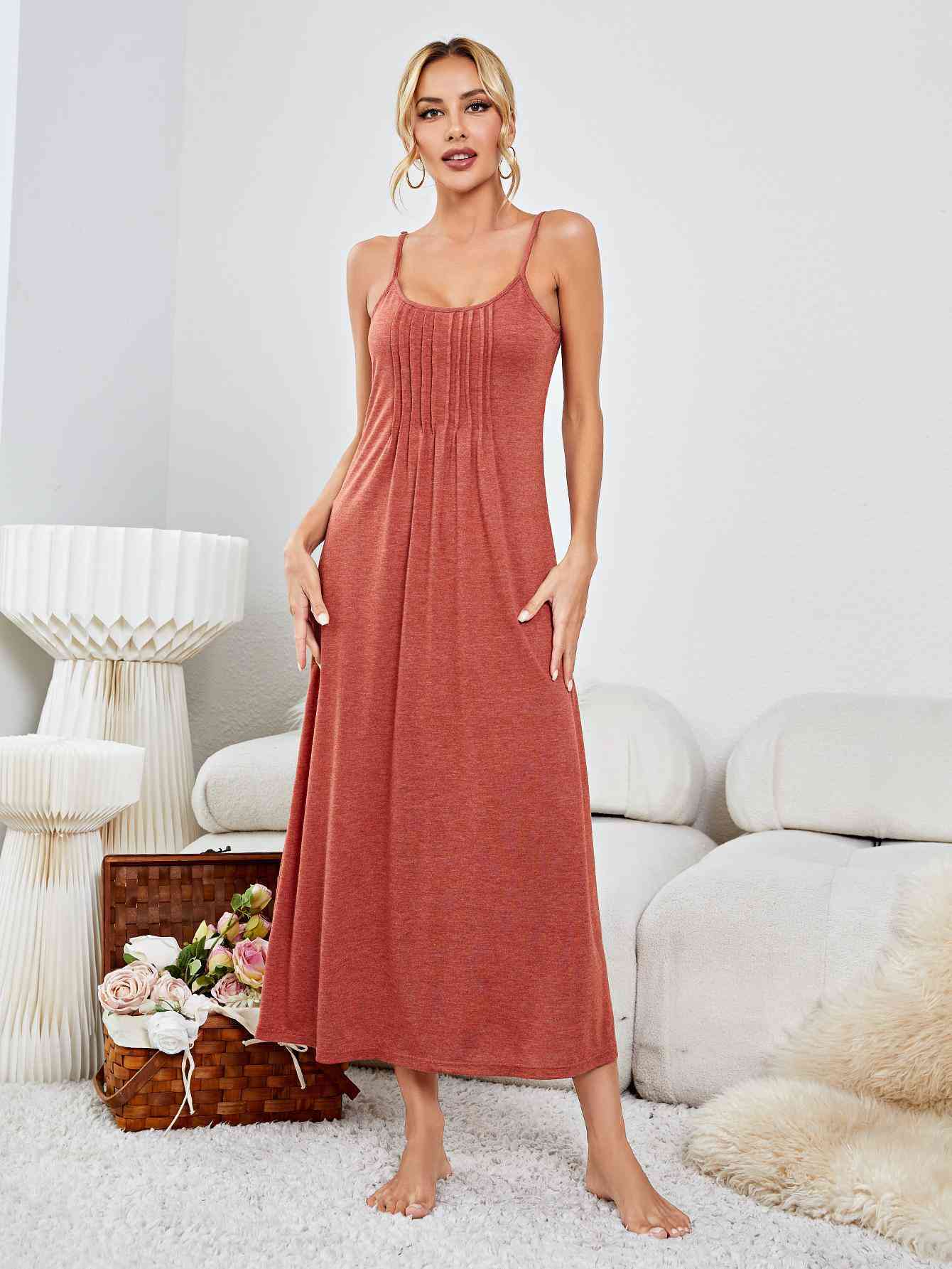 Scoop Neck Spaghetti Strap Night Dress - TRENDMELO