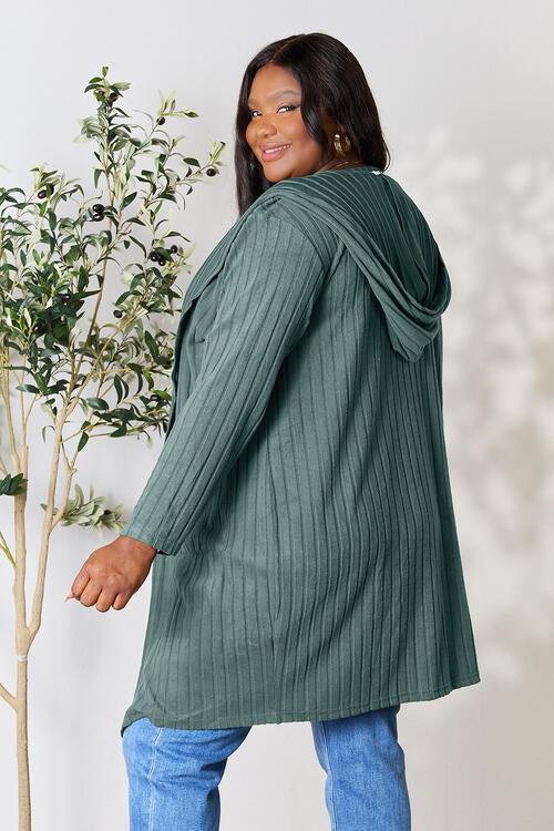 Basic Bae Full Size Hooded Sweater Cardigan - TRENDMELO