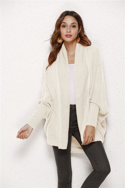 Open Front Batwing Sleeve Cardigan - TRENDMELO