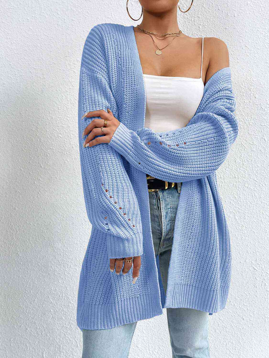 Open Front Dropped Shoulder Slit Cardigan - TRENDMELO