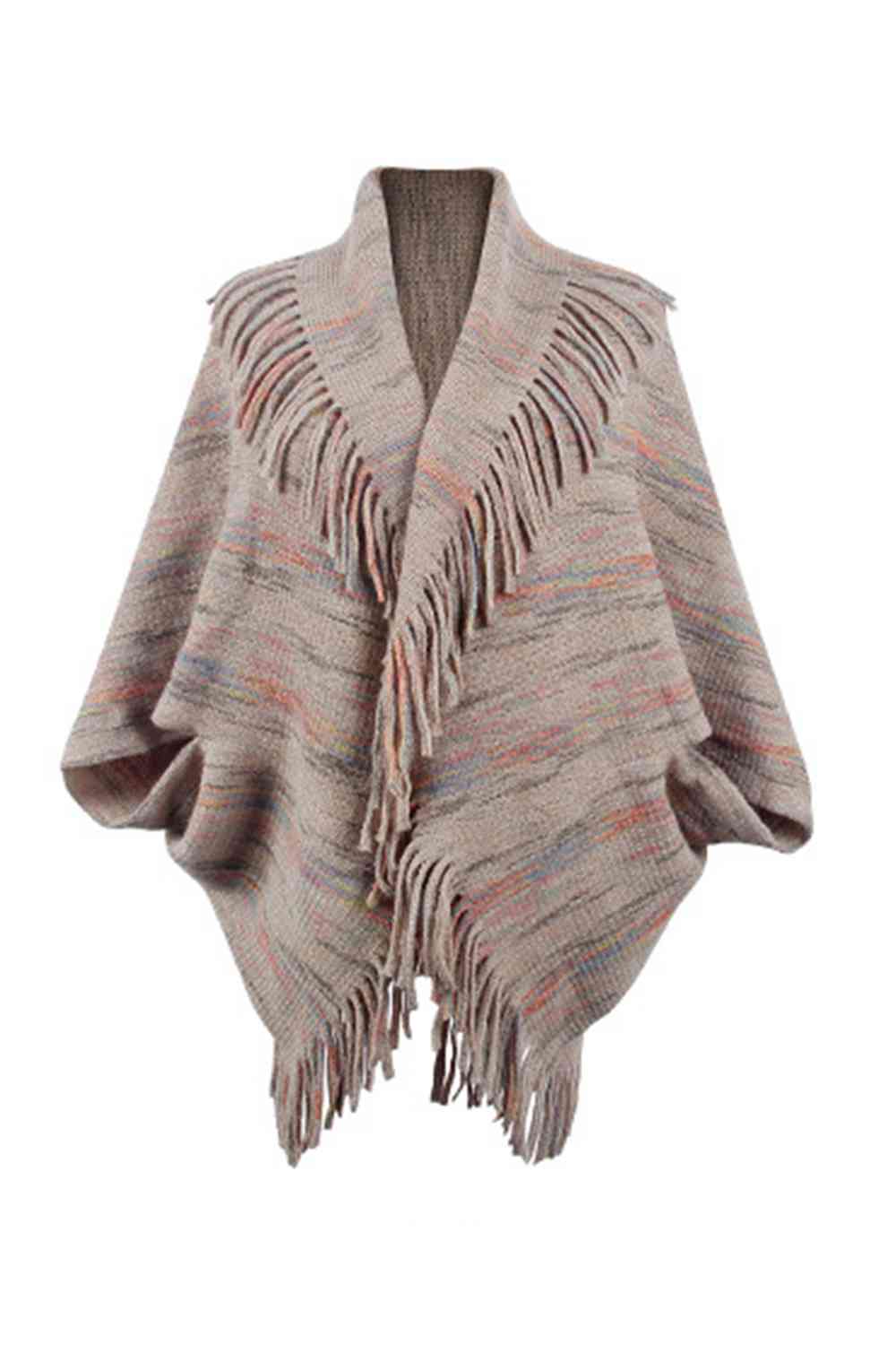 Fringe Detail Printed Poncho - TRENDMELO