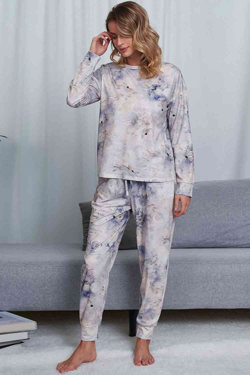 Tie-Dye Crewneck Top and Drawstring Waist Joggers Lounge Set - TRENDMELO