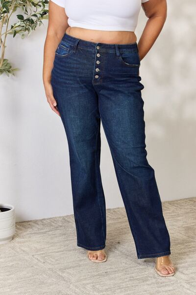 Judy Blue Full Size Button-Fly Straight Jeans - TRENDMELO