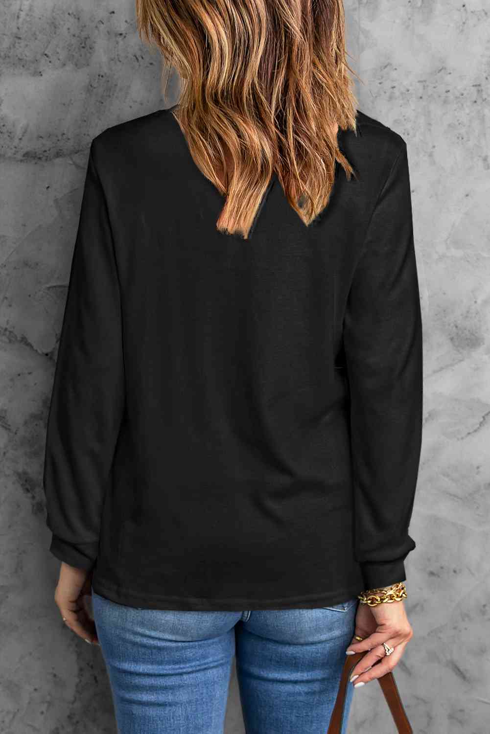 Round Neck Long Sleeve Top - TRENDMELO