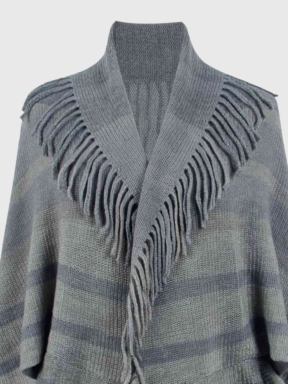 Fringe Detail Open Front Poncho - TRENDMELO