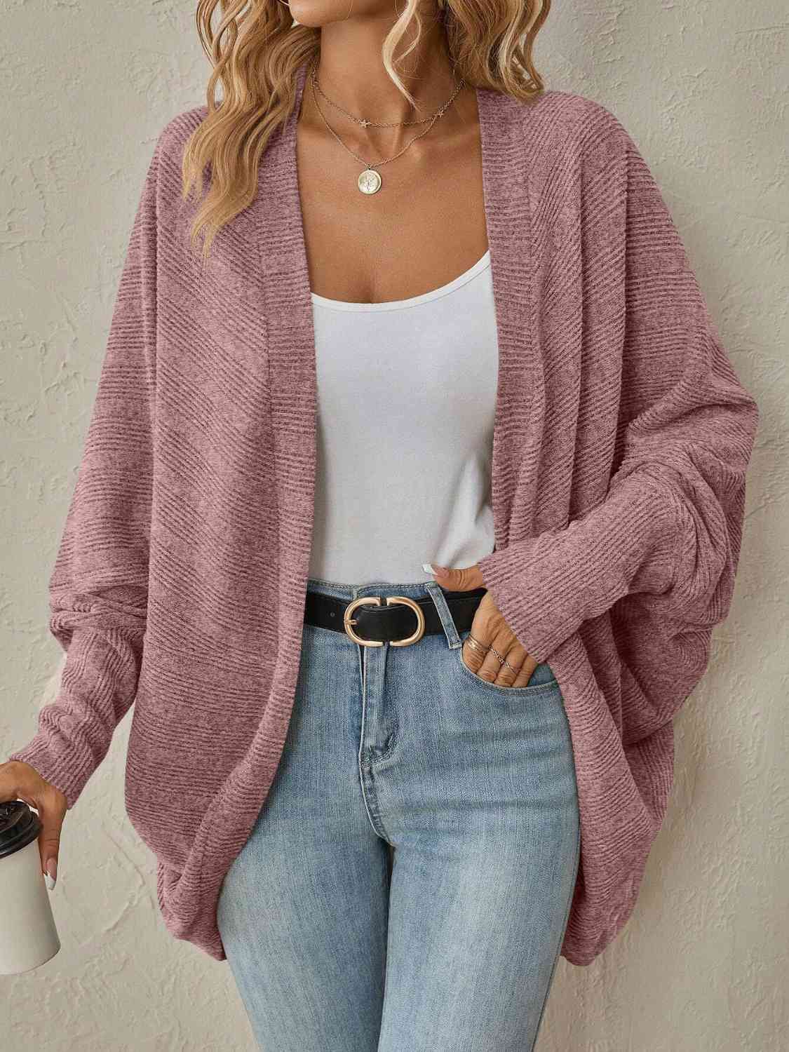 Open Front Dropped Shoulder Cardigan - TRENDMELO