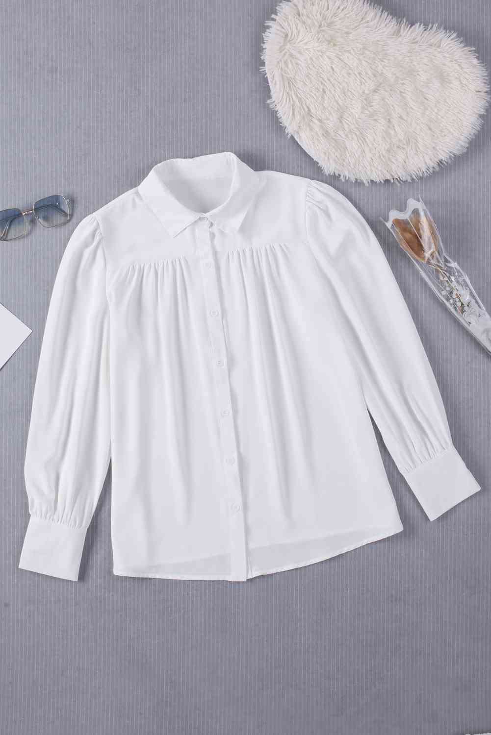 Gathered Detail Puff Sleeve Shirt - TRENDMELO