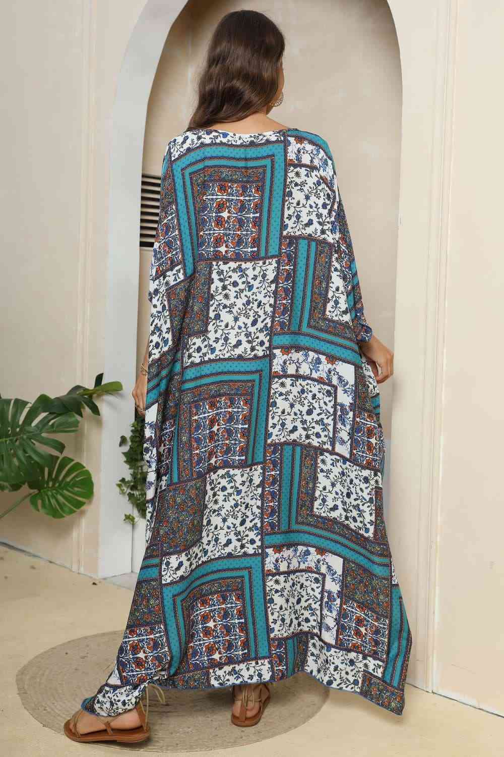 Printed V-Neck Split Maxi Dress - TRENDMELO