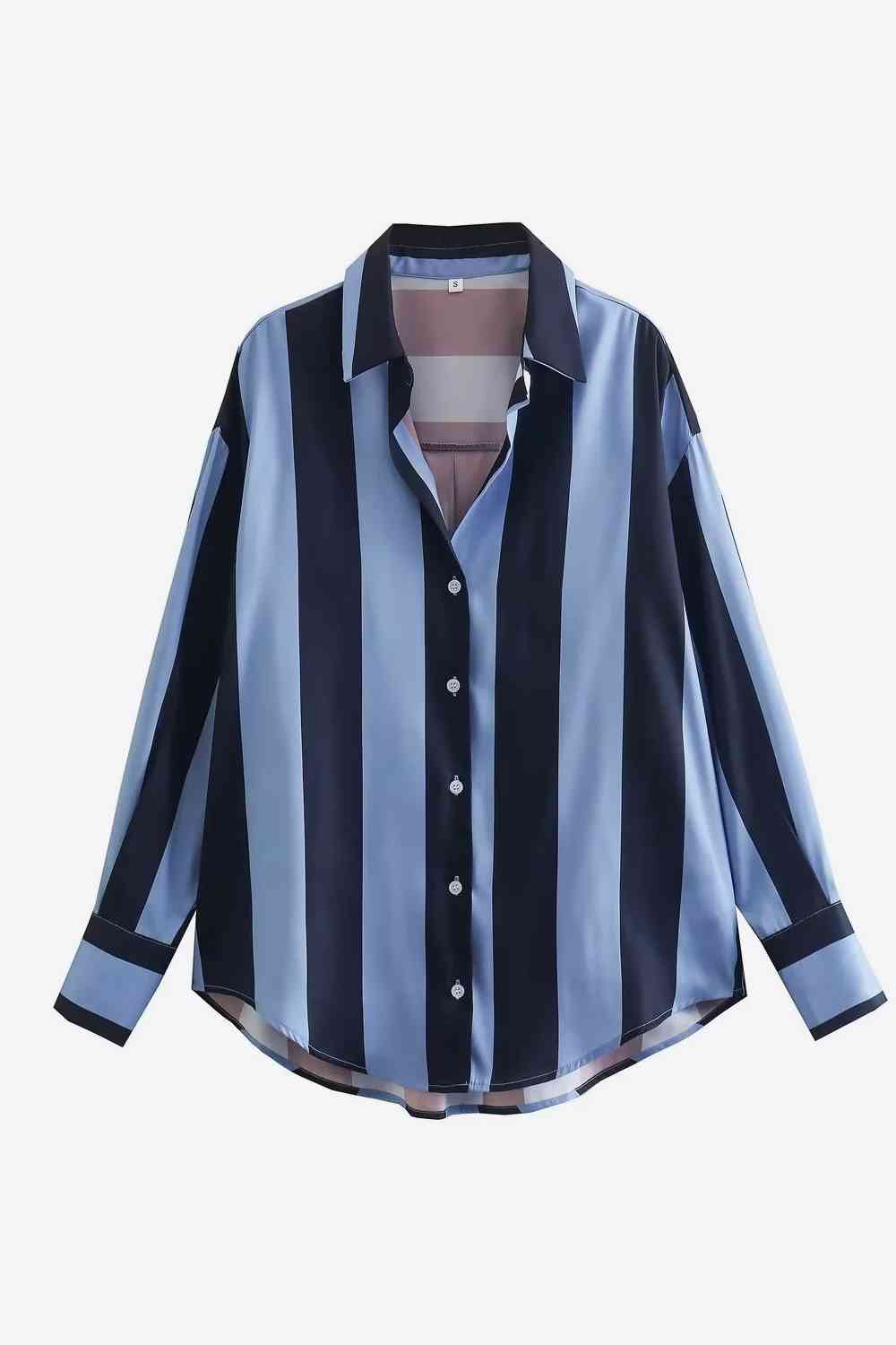 Striped Dropped Shoulder Shirt - TRENDMELO