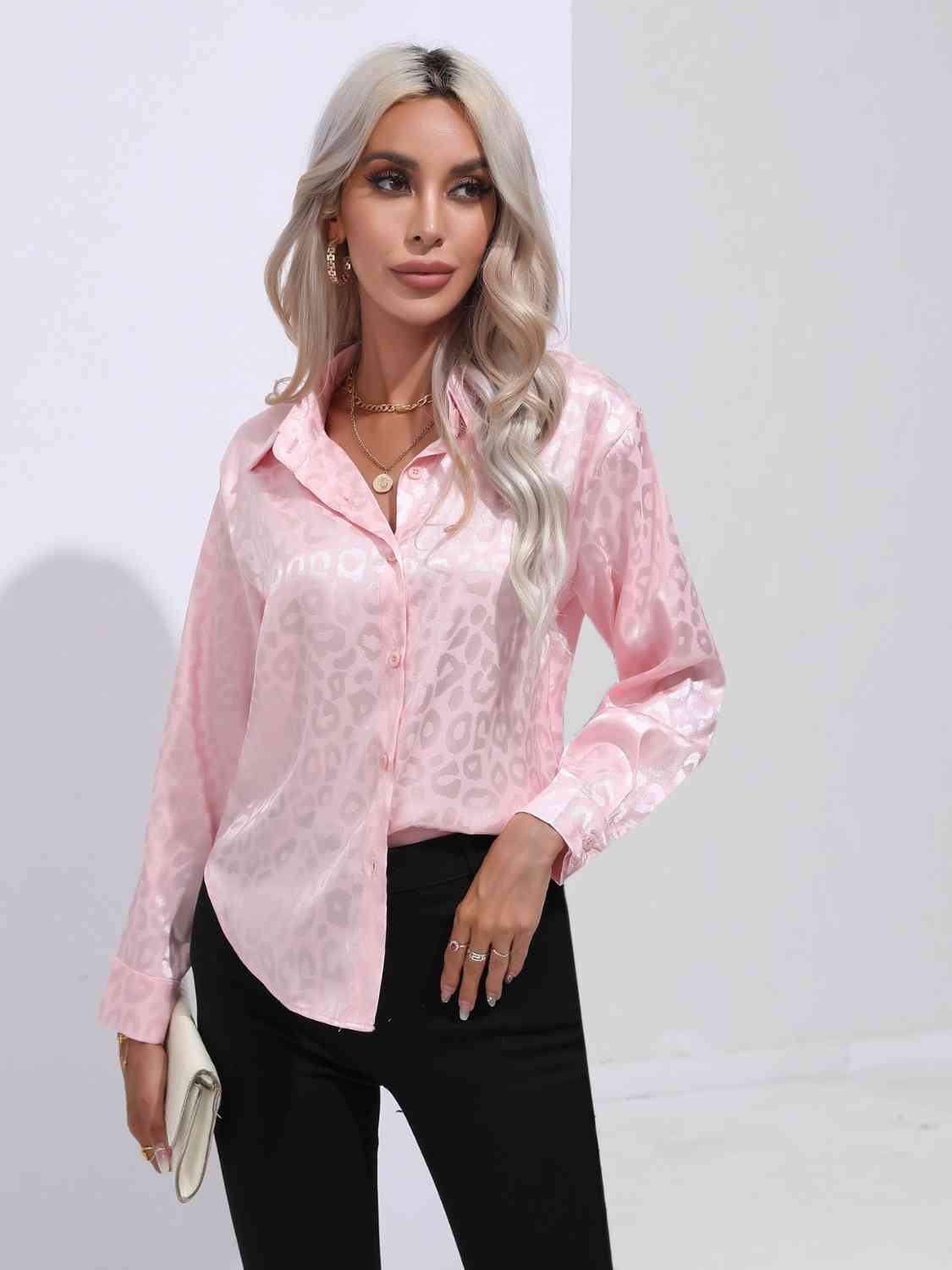 Printed Collared Neck Buttoned Shirt - TRENDMELO