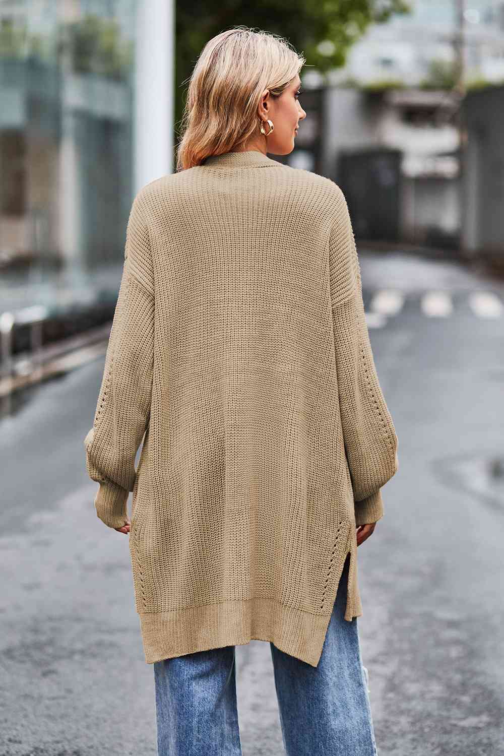 Open Front Dropped Shoulder Longline Cardigan - TRENDMELO