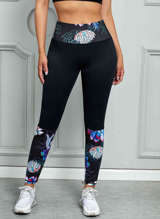 Printed Wide Waistband Active Leggings - TRENDMELO