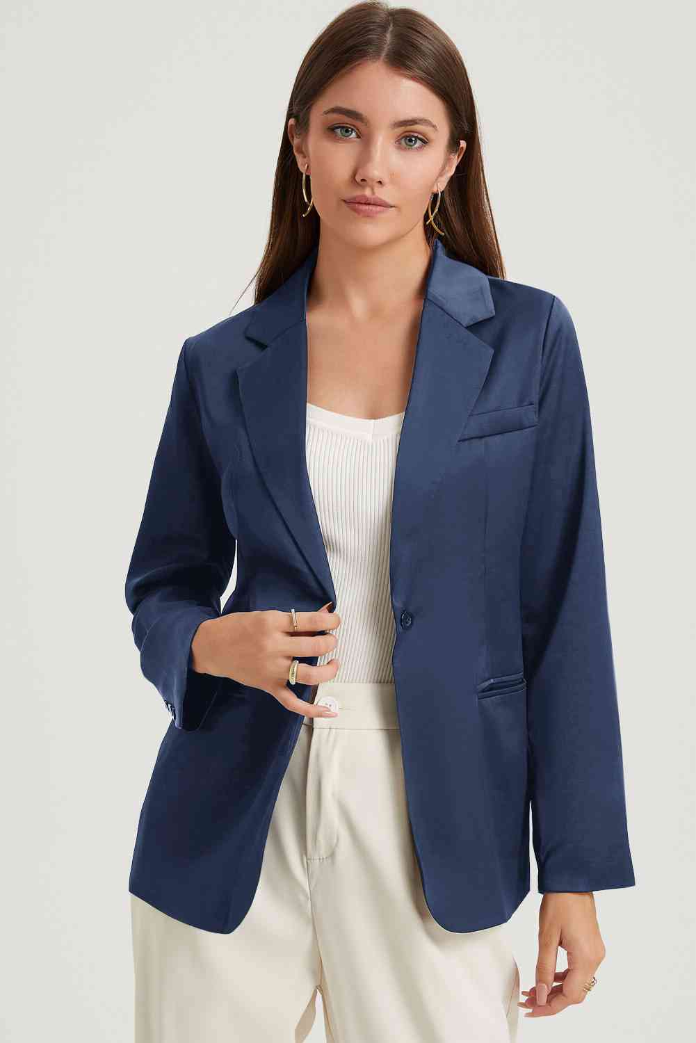 Long Sleeve Lapel Collar Blazer - TRENDMELO