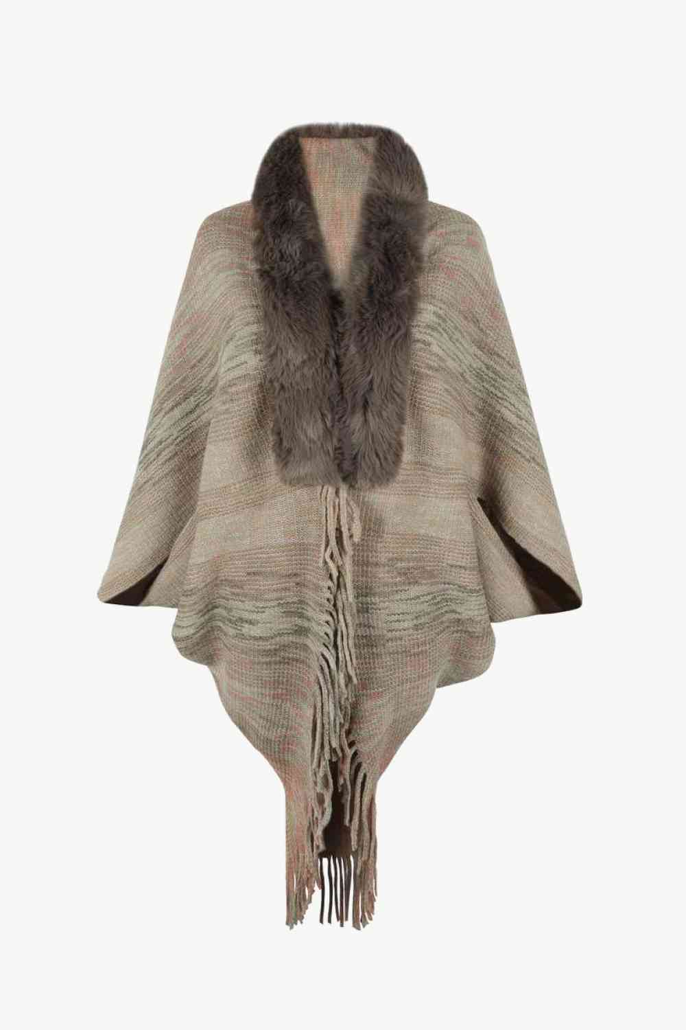 Open Front Fringe Hem Poncho - TRENDMELO