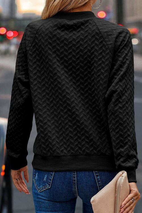 Texture Round Neck Long Sleeve Sweatshirt - TRENDMELO