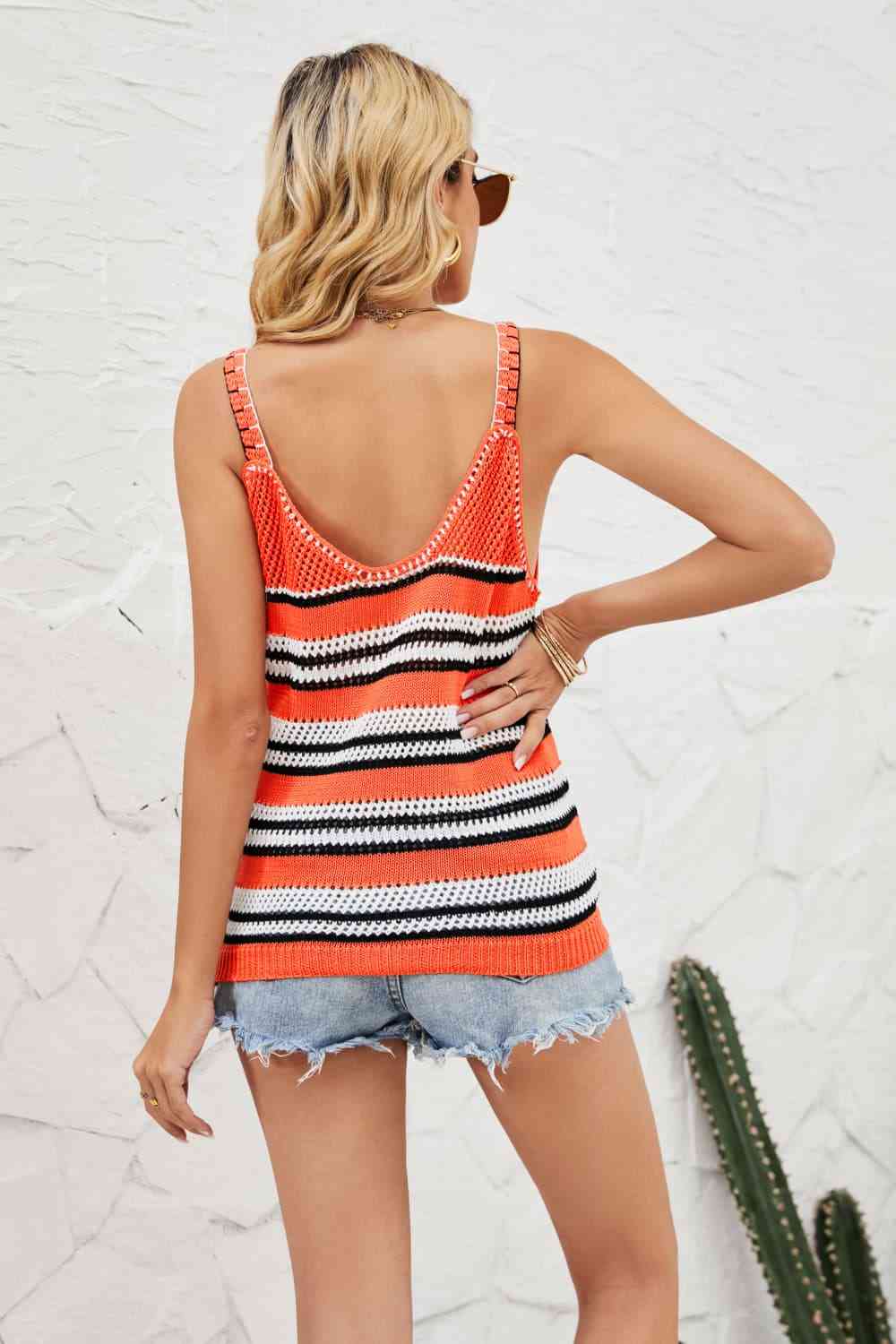 Striped Ribbed Trim Knit Tank - TRENDMELO