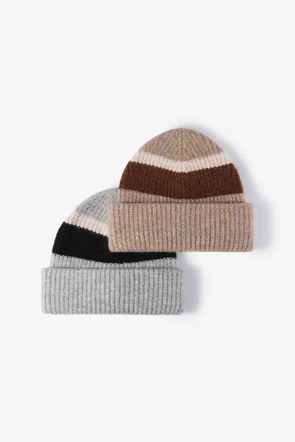 Tricolor Cuffed Knit Beanie - TRENDMELO