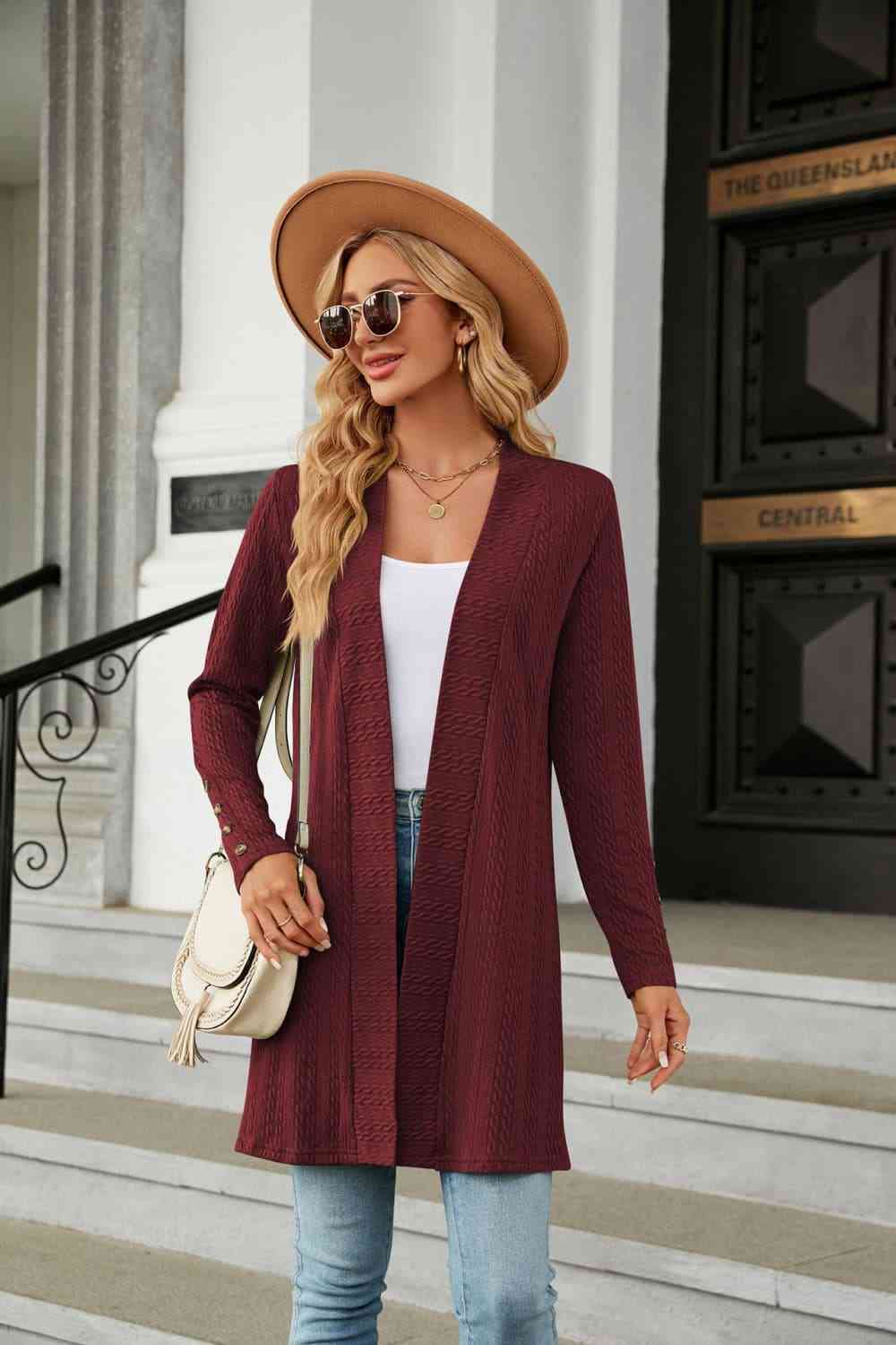 Long Sleeve Open Front Cardigan - TRENDMELO