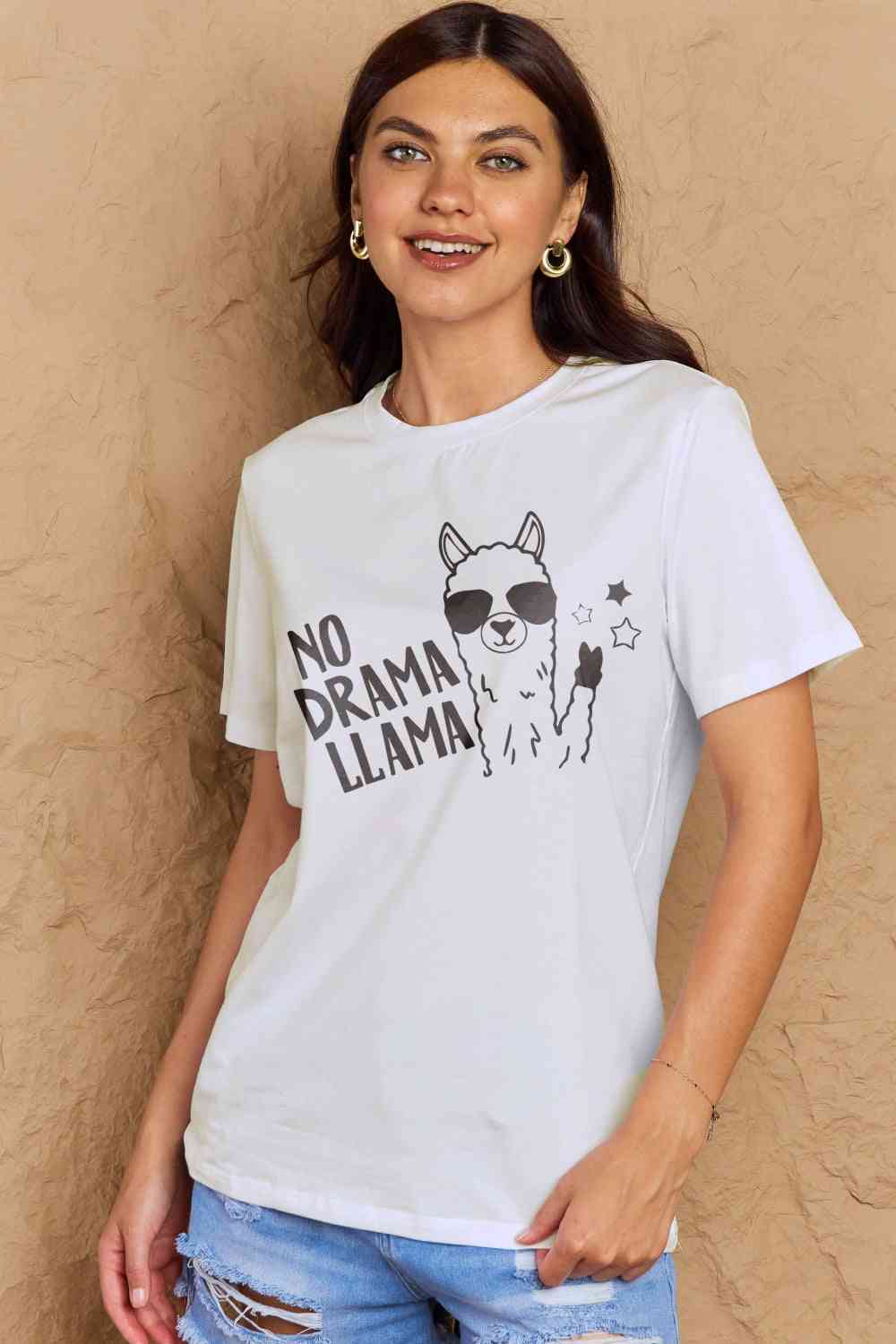 Simply Love Full Size NO DRAMA LLAMA Graphic Cotton Tee - TRENDMELO