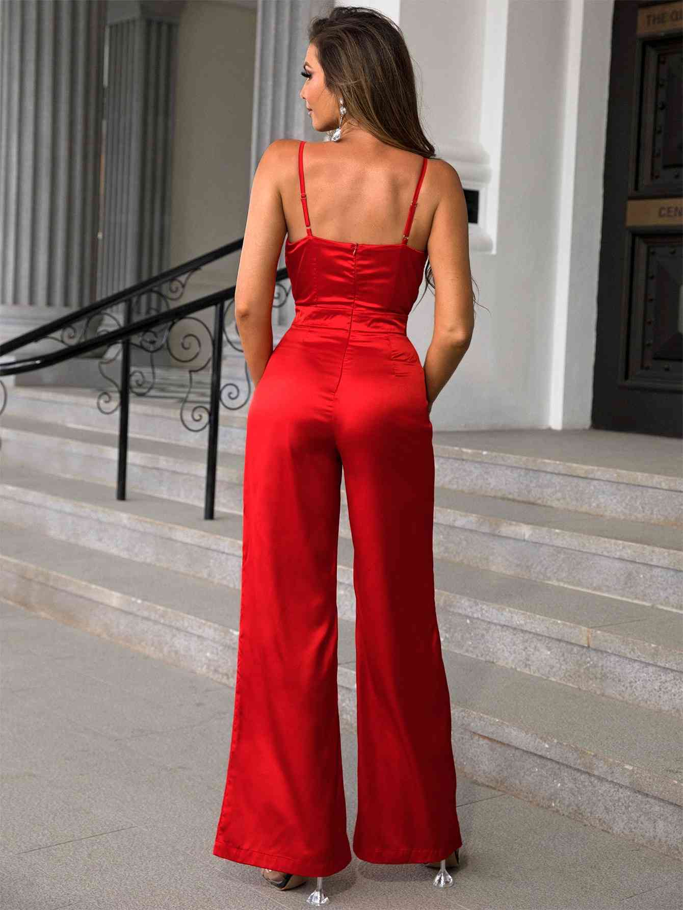 Wide Leg Spaghetti Strap Jumpsuit - TRENDMELO