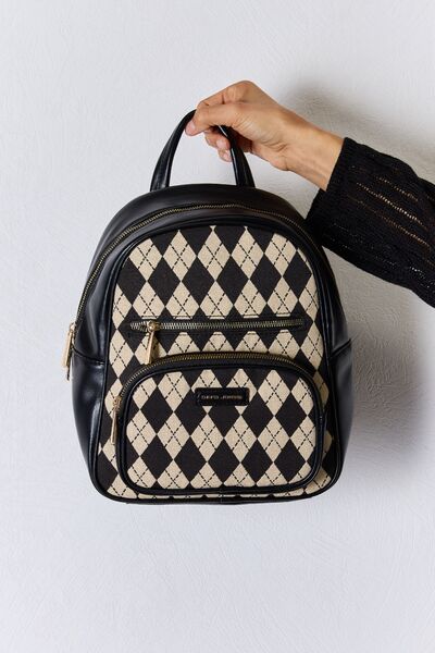 David Jones Argyle Pattern PU Leather Backpack - TRENDMELO