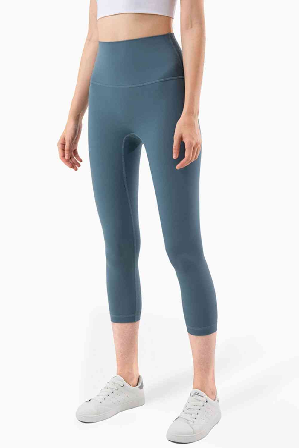 Feel Like Skin Elastic Waistband Cropped Yoga Leggings - TRENDMELO