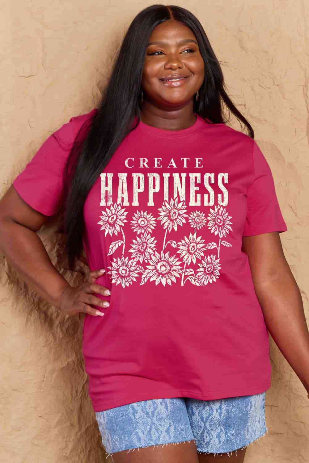 Simply Love Full Size CREATE HAPPINESS Graphic Cotton T-Shirt - TRENDMELO