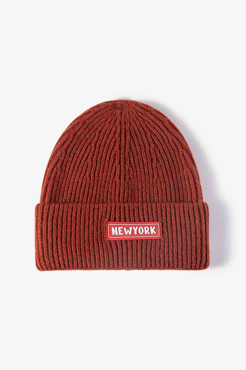 NEWYORK Patch Rib-Knit Cuffed Beanie - TRENDMELO