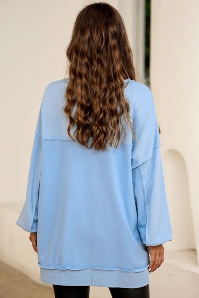 Buttoned Dropped Shoulder Sweatshirt - TRENDMELO