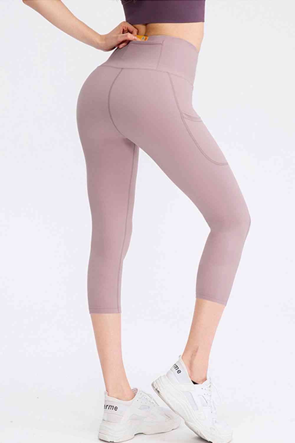 Wide Waistband Cropped Active Leggings with Pockets - TRENDMELO