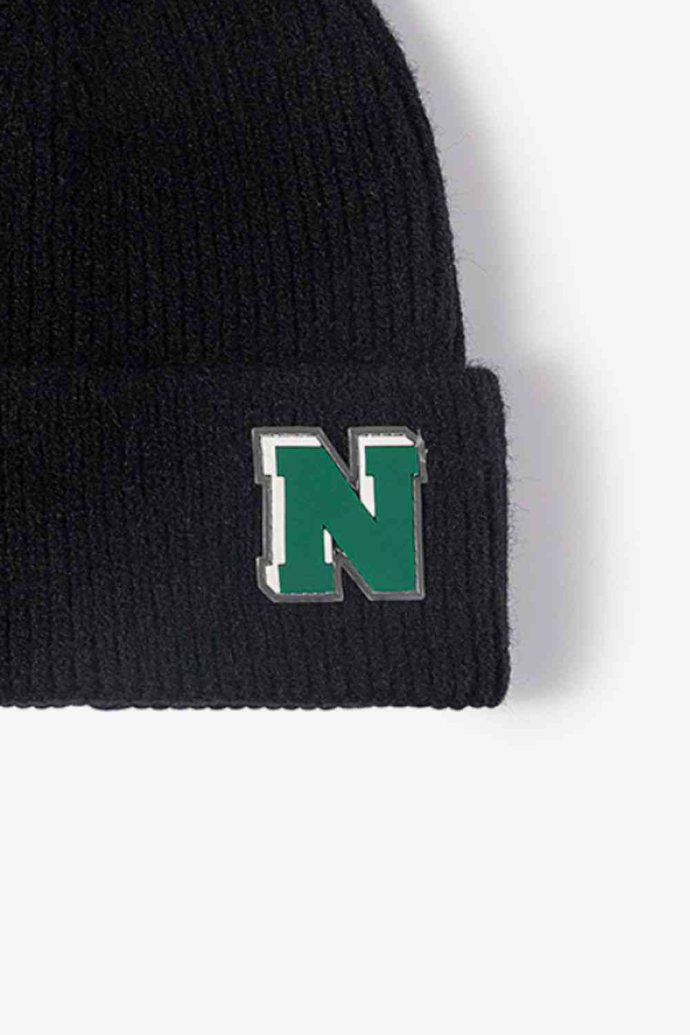 Letter N Patch Cuffed Knit Beanie - TRENDMELO