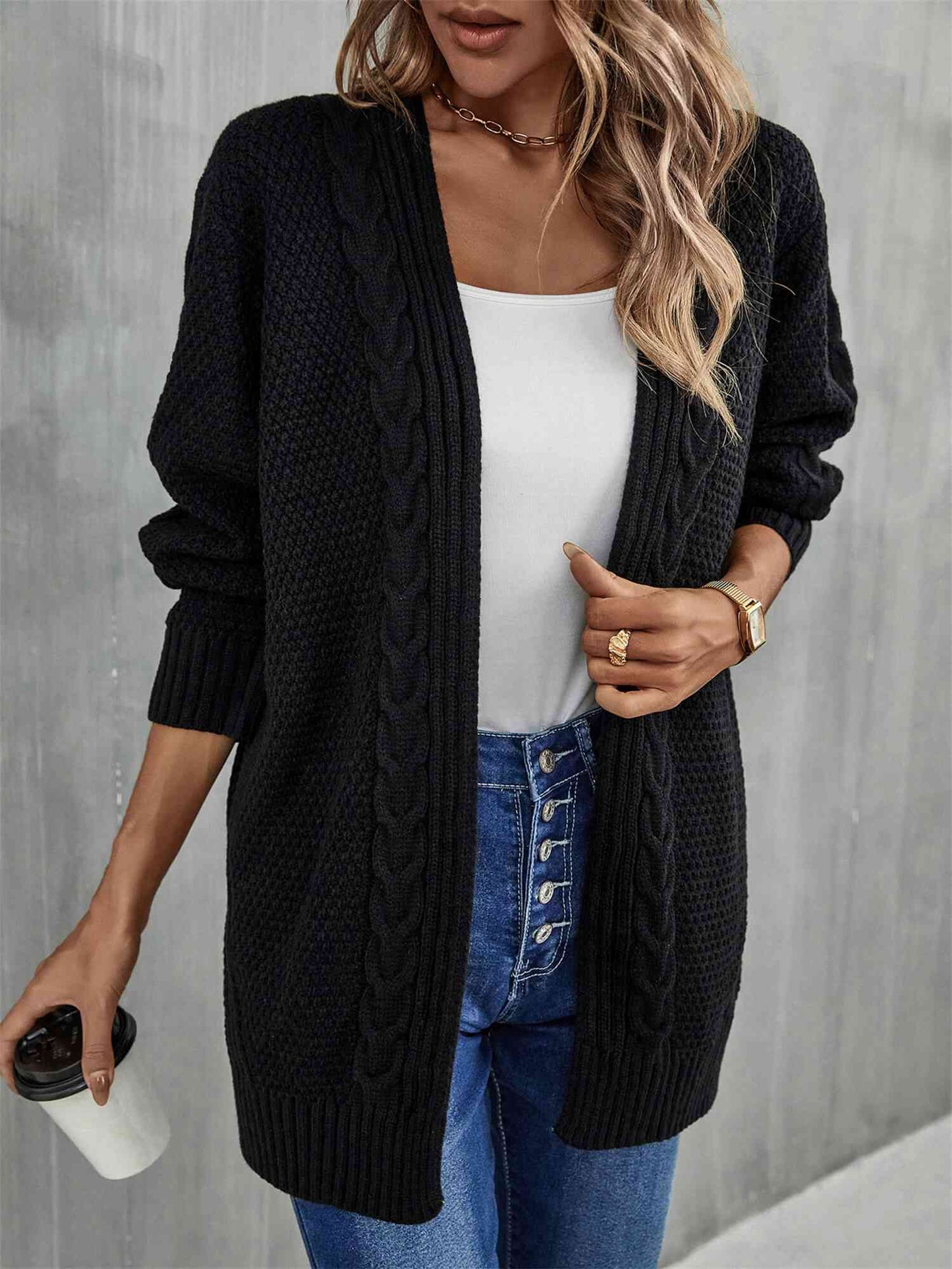 Warm Fall Mixed Knit Open Front Longline Cardigan - TRENDMELO