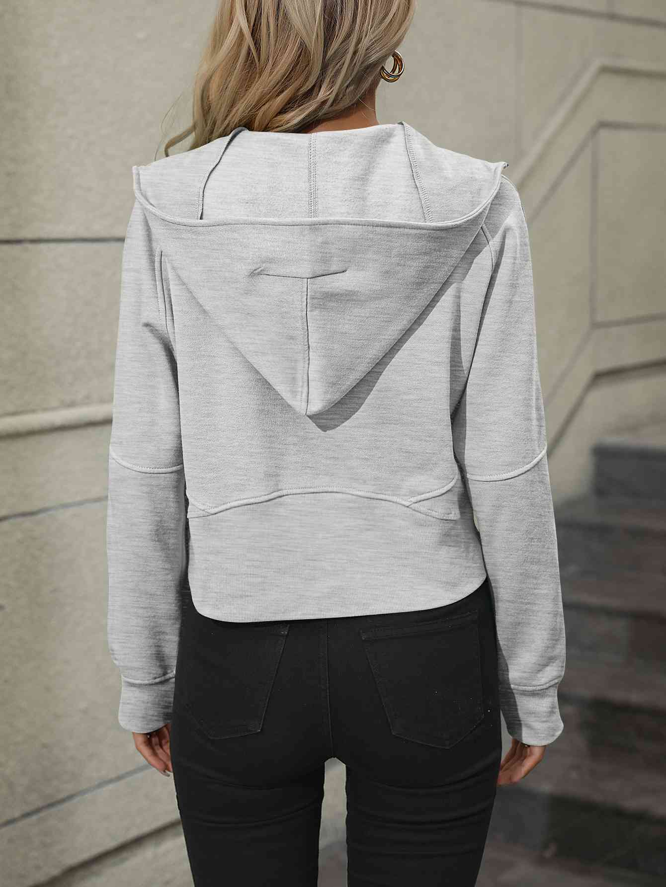 Zip-Up Raglan Sleeve Hoodie with Pocket - TRENDMELO