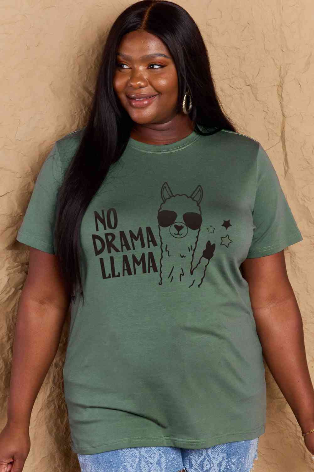 Simply Love Full Size NO DRAMA LLAMA Graphic Cotton Tee - TRENDMELO