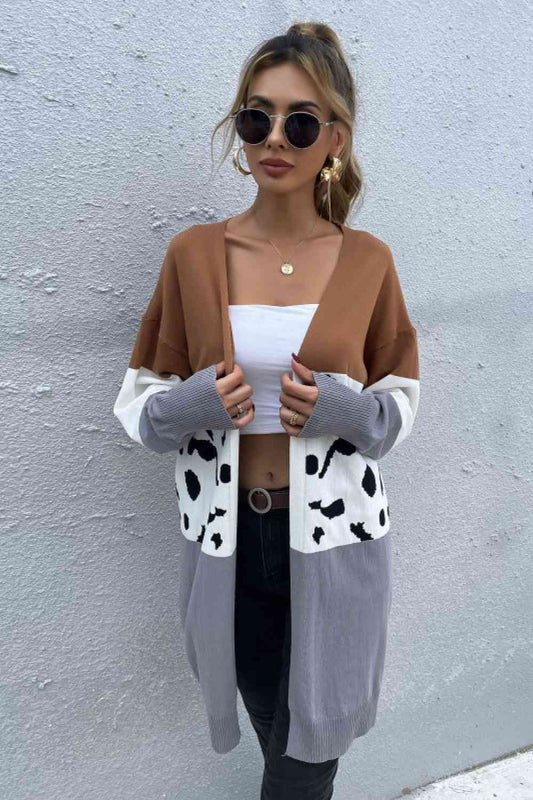 Leopard Color Block Cardigan - TRENDMELO