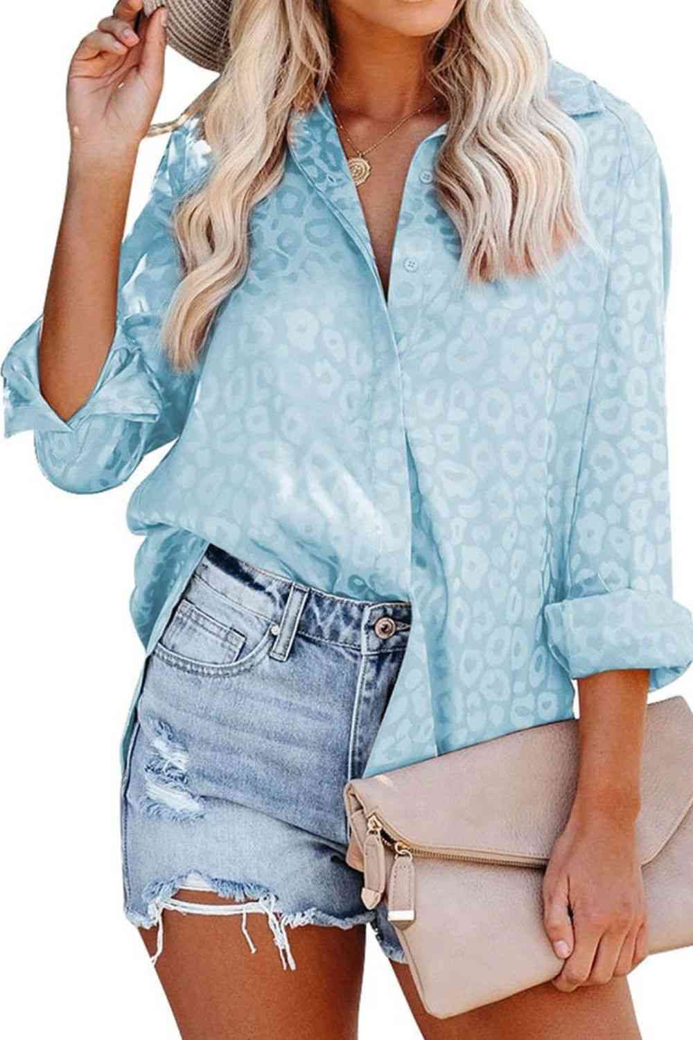 Leopard Side Slit High-Low Shirt - TRENDMELO